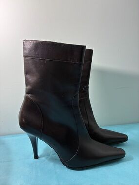 Laura Ferri Italy Brown Pointed-Toe Leather Stiletto Boots Sz 38.5